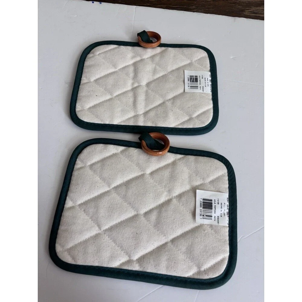 Vintage Kay Dee Designs California Quail Poppy Potholders Quilted Set of 2 NEW